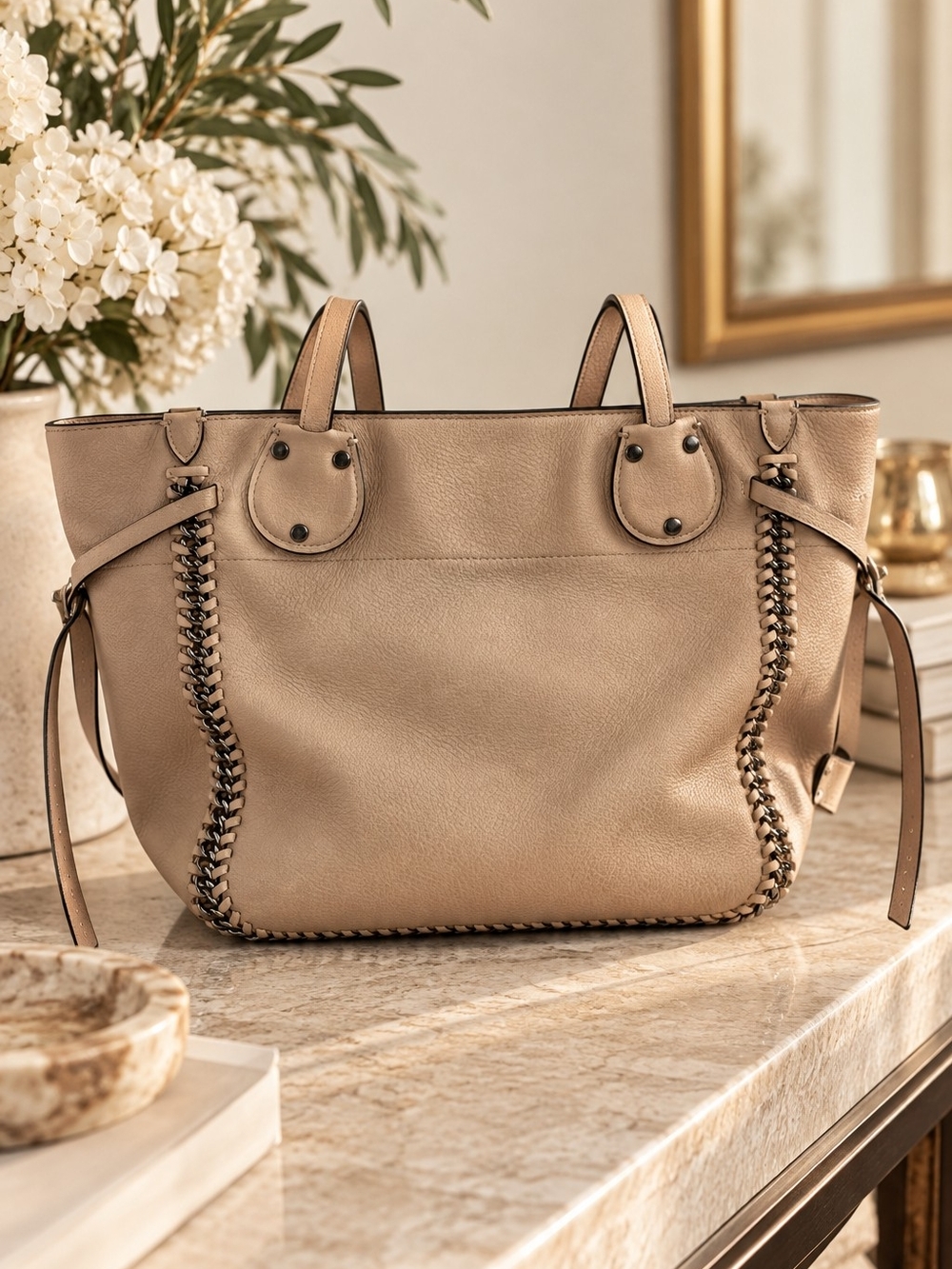 Coach Tatum Whiplash Leather Tote F34398 Nude Beige Large Shoulder Bag